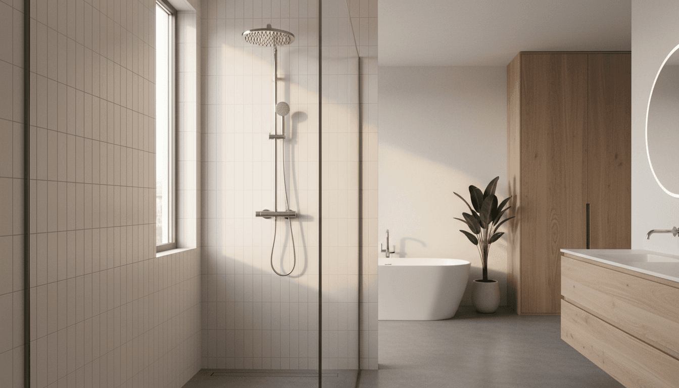 Premium frameless shower screen with polished chrome fixtures